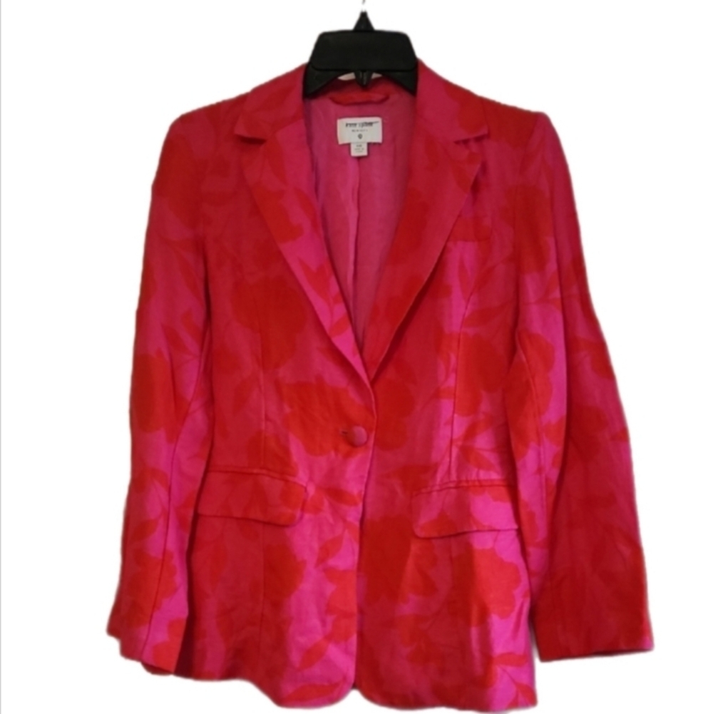 Kate Spade Hot Pink And Red Blazer Linen Tailored Jacket